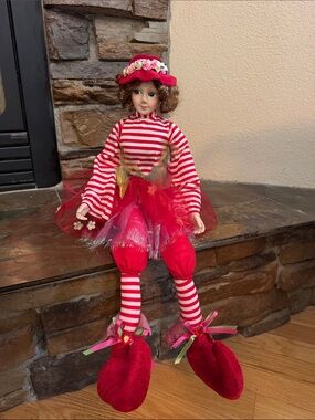 Cynthia Rowley Red Striped Dress-Up Doll with Floral Hat